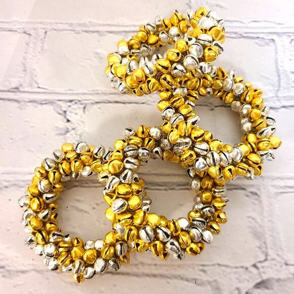 Set of 4 Christmas Jingle Bell Napkin Rings | Gold & Silver Holiday Table Decor - Picture 1 of 2